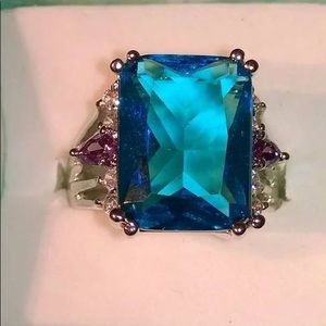 Blue Topaz and Purple Amethyst Ring, Size 8